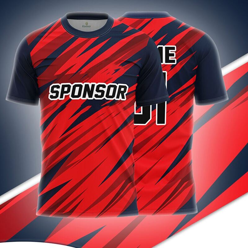 KO:M9 round neck jersey design in red, navy, front and back