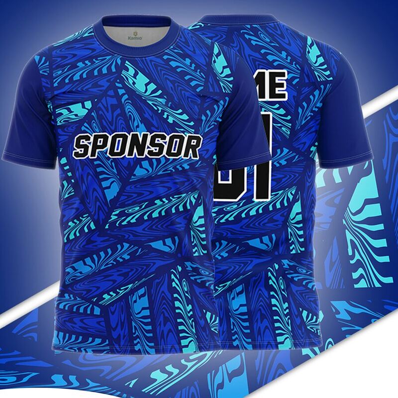 KO:M21 round neck jersey design in royal blue, cyan, front and back