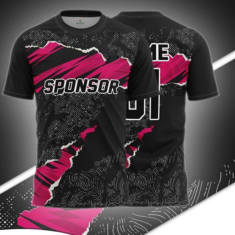 KO:M22 round neck jersey design in black, magenta, grey, front and back