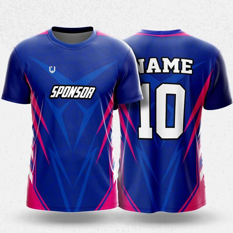 MR24-17R round neck jersey design in royal blue, pink, front and back