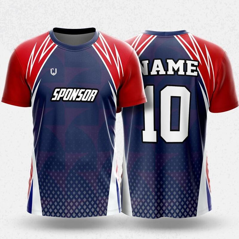 MR24-51R round neck jersey design in navy, red, white, front and back