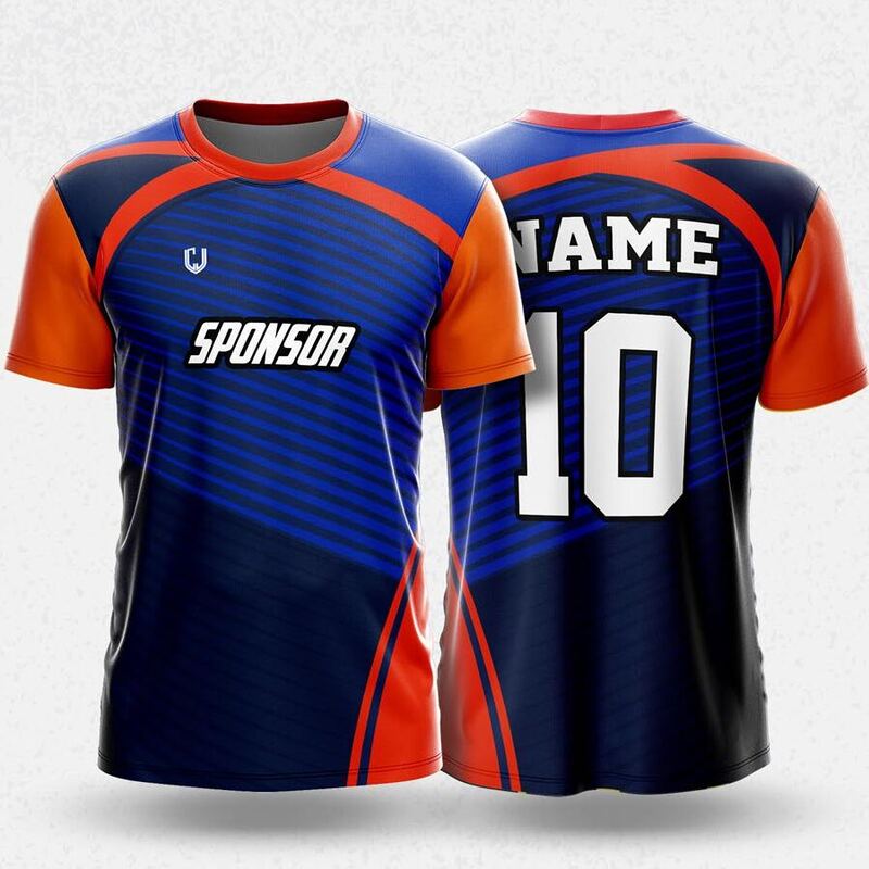 MR24-27R round neck jersey design in navy, blue, orange, front and back