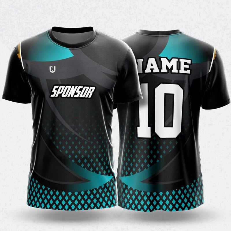 MR24-63R round neck jersey design in black, teal, front and back