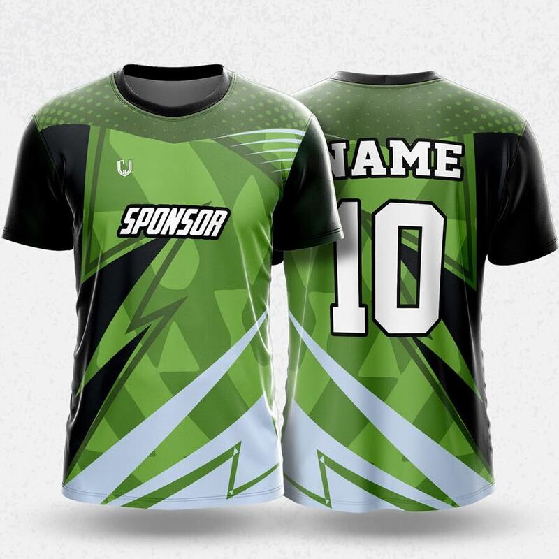MR24-55R round neck jersey design in green, black, pale blue, front and back