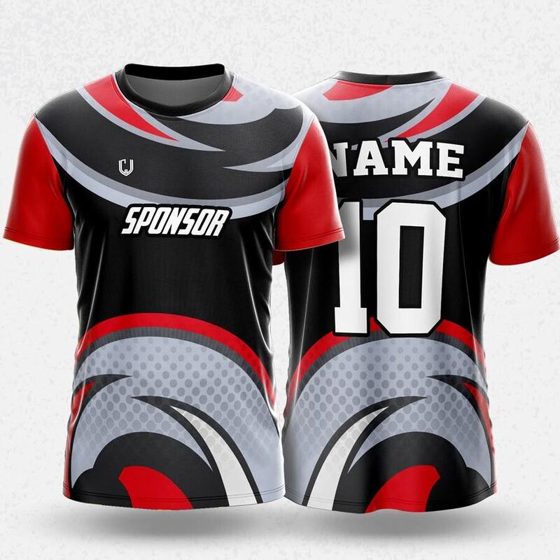 MR24-82R round neck jersey design in black, grey, red, front and back