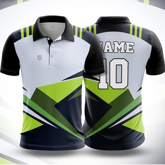 CJ25-51 polo neck jersey design in light grey, lime green, navy, black, front and back