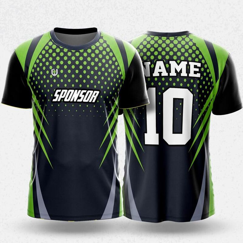 MR24-95R round neck jersey design in black, neon green, grey, front and back