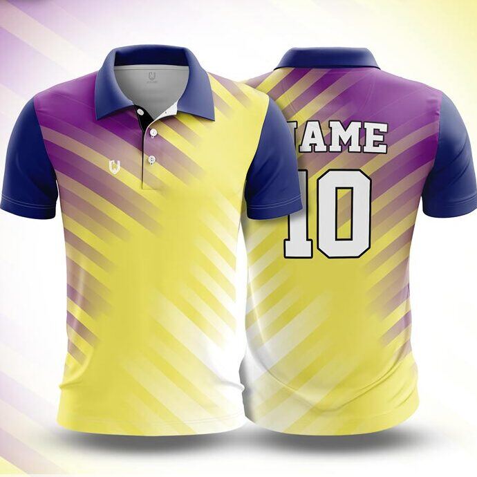 CJ25-30 polo neck jersey design in yellow, purple, navy, front and back