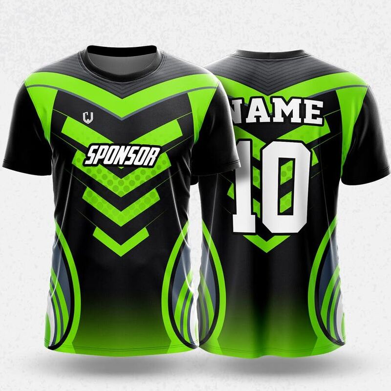 MR24-76R round neck jersey design in black, neon green, front and back