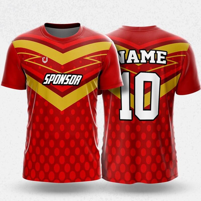 MR24-38R round neck jersey design in red, gold, front and back
