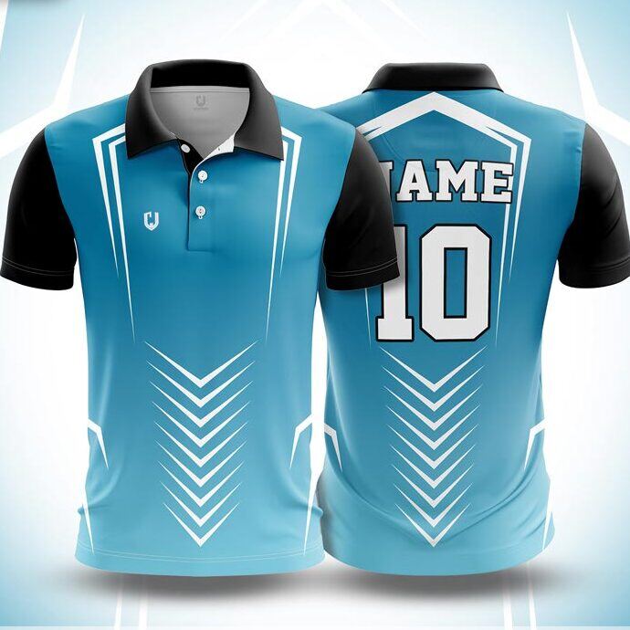 CJ25-58 polo neck jersey design in sky blue, white, black, front and back