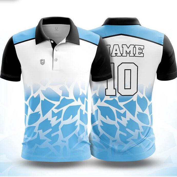 CJ25-20 polo neck jersey design in white, light blue, black, front and back