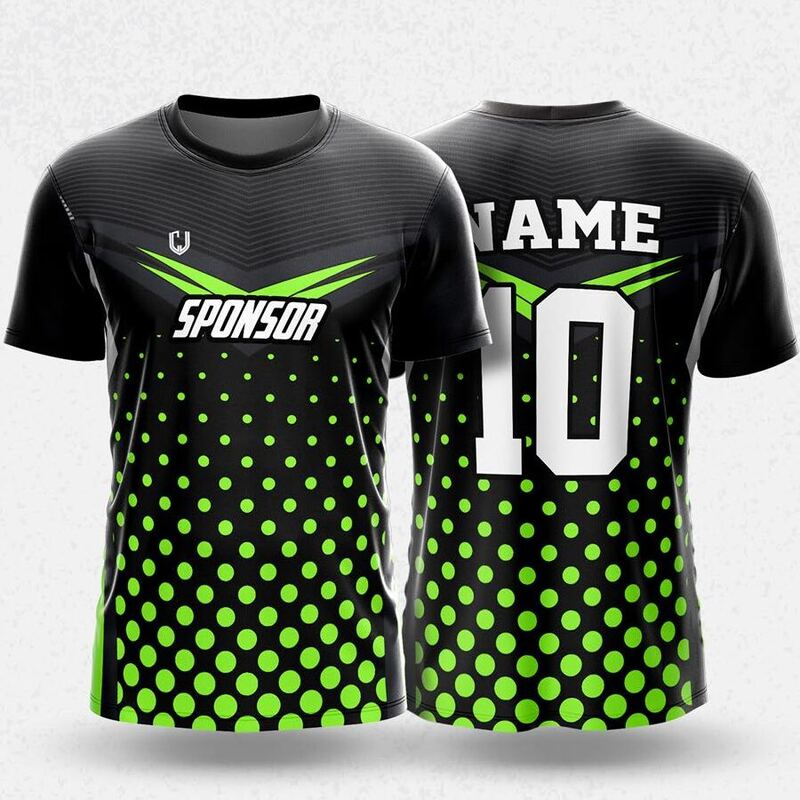 MR24-08R round neck jersey design in black, neon green, front and back