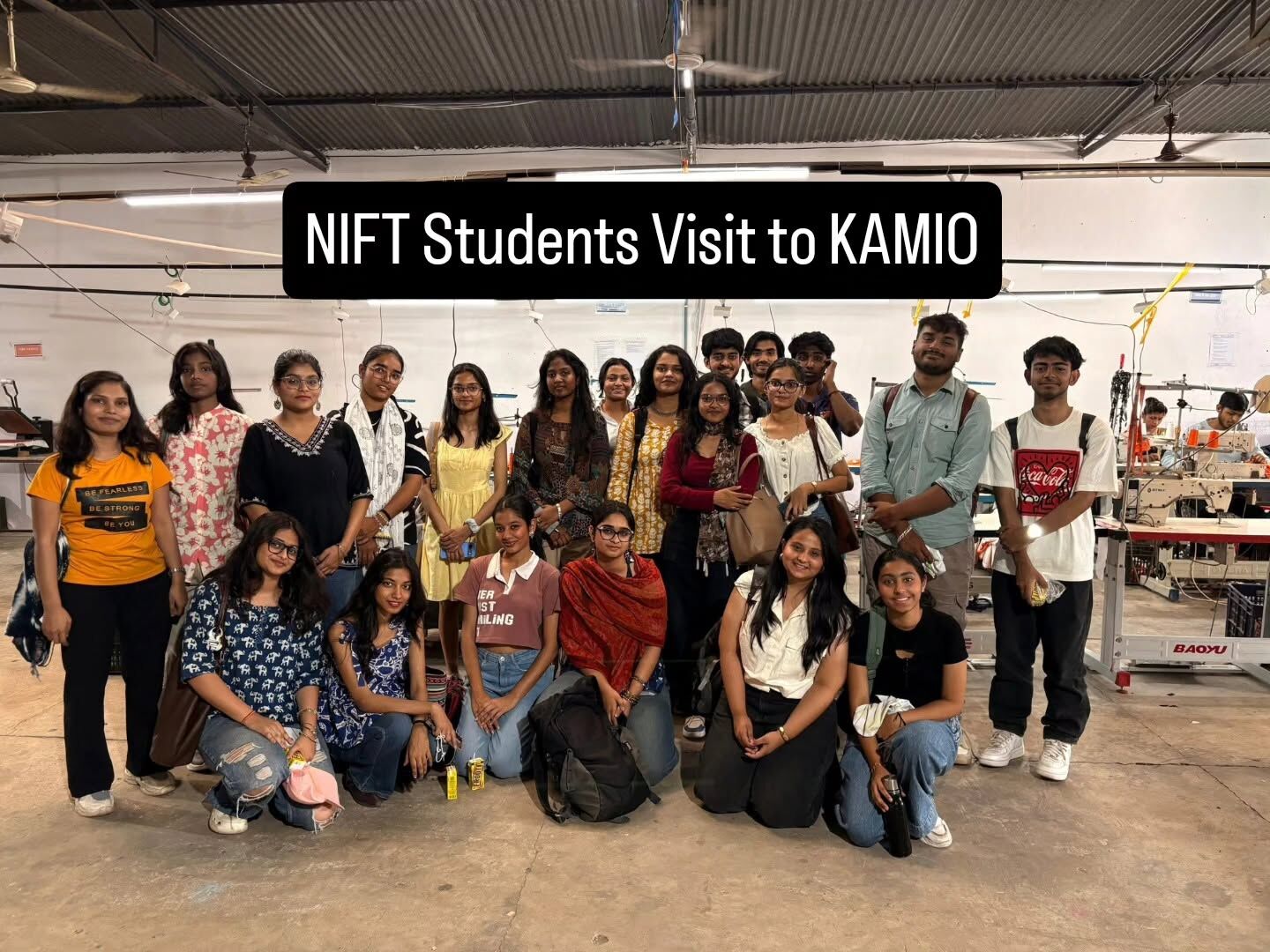 Students of NIFT on the stitching floor during their visit.