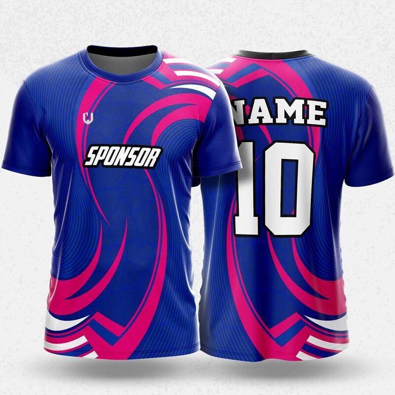 MR24-20R round neck jersey design in royal blue, pink, white, front and back