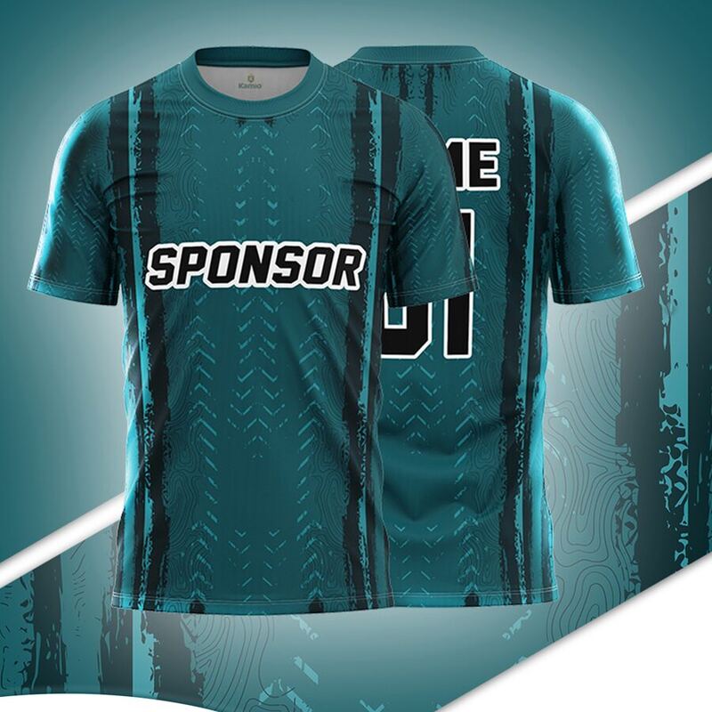KO:M14 round neck jersey design in teal, dark teal, front and back