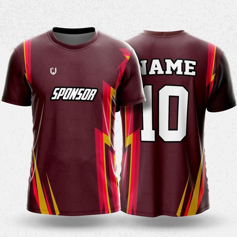MR24-06R round neck jersey design in maroon, red, yellow, front and back