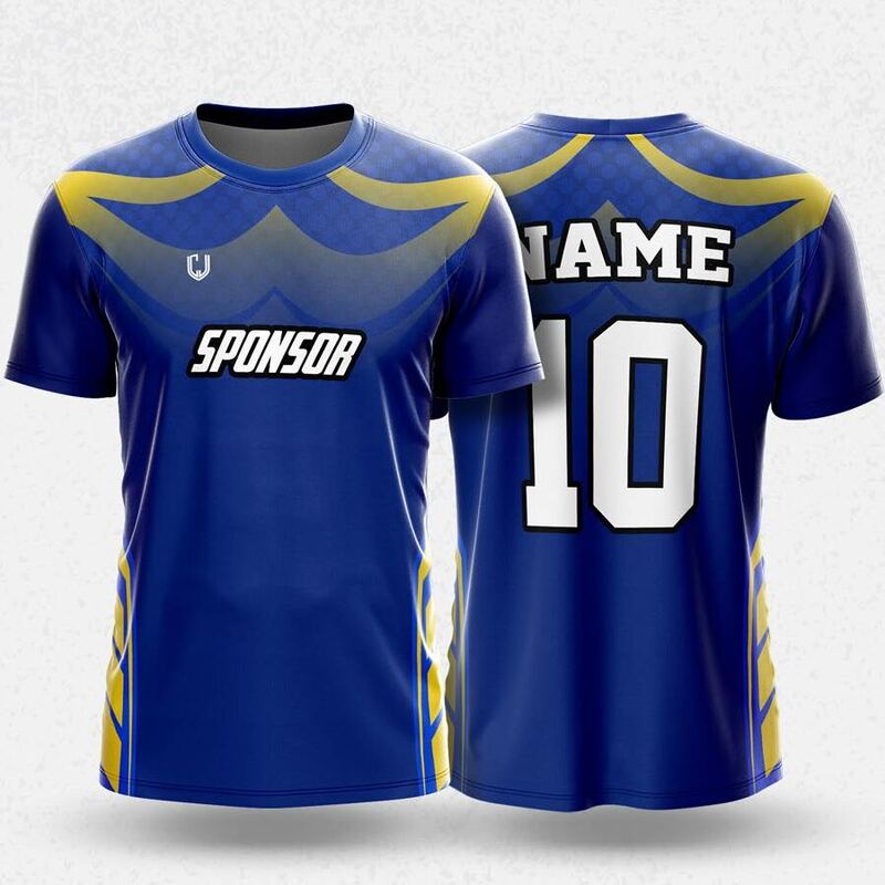 MR24-48R round neck jersey design in royal blue, gold, front and back