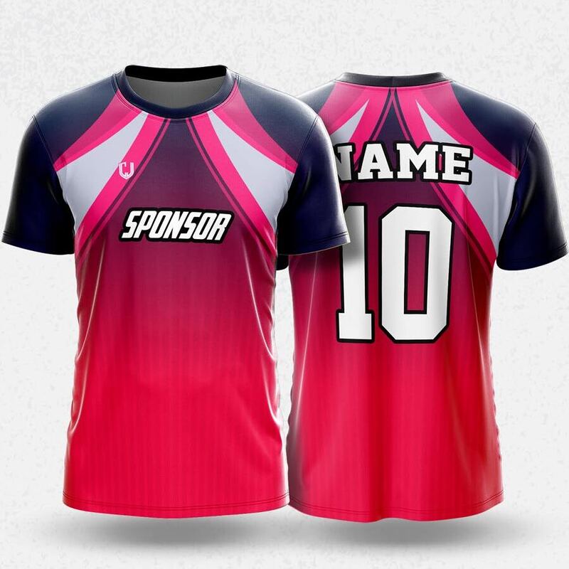 MR24-31R round neck jersey design in pink, navy, white, front and back
