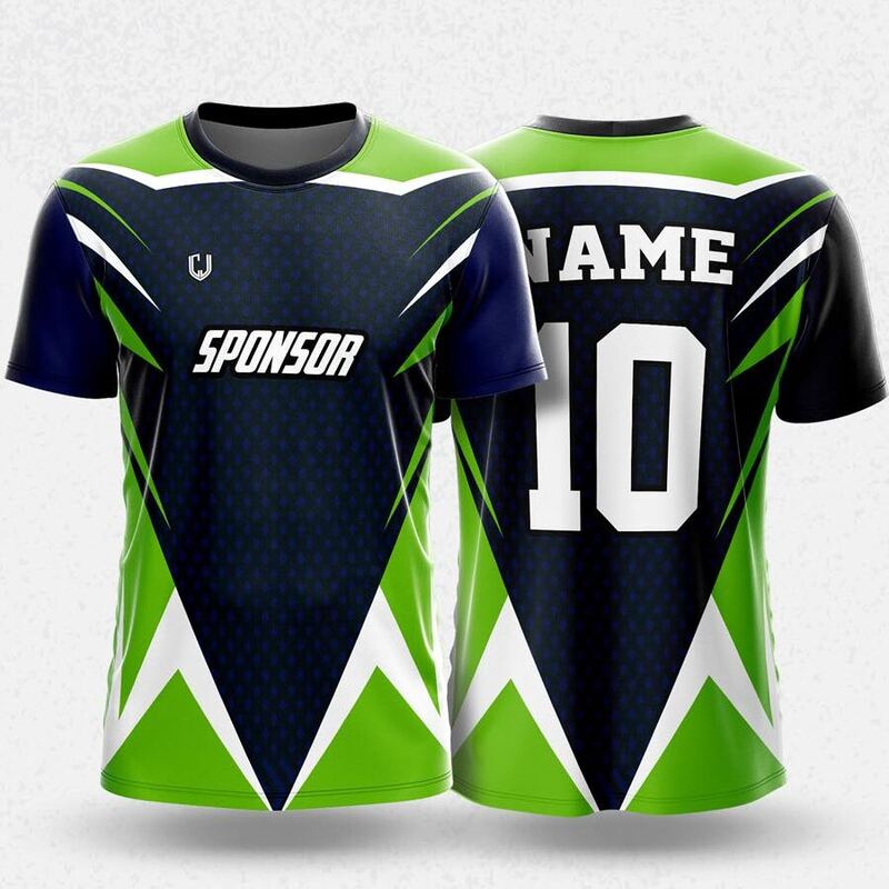 MR24-57R round neck jersey design in navy, lime green, white, front and back