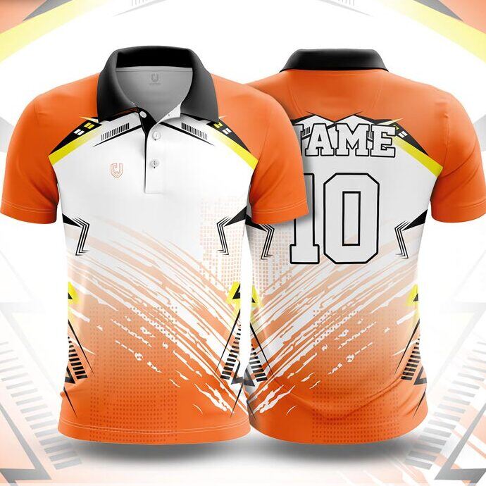 CJ25-60 polo neck jersey design in white, orange, yellow, black, front and back