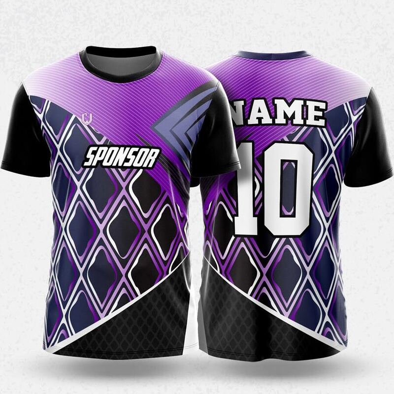 MR24-75R round neck jersey design in purple, black, white, front and back