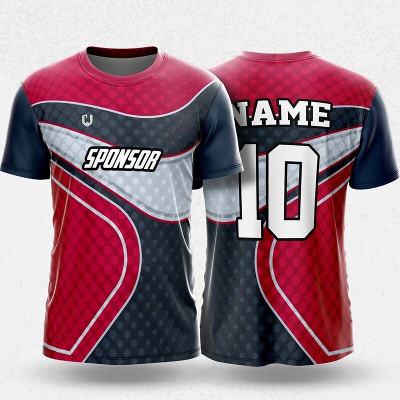 MR24-88R round neck jersey design in crimson, dark navy, white, front and back