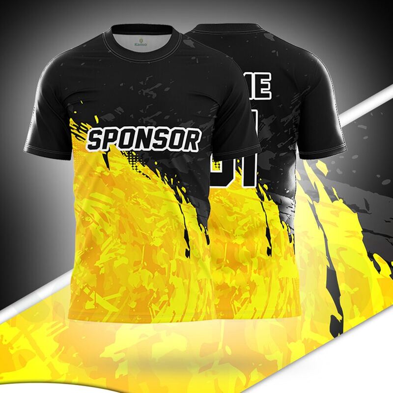 KO:M11 round neck jersey design in black, yellow, front and back