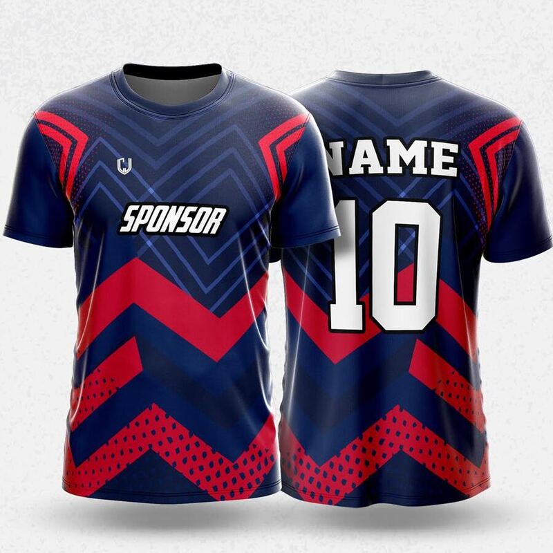 MR24-90R round neck jersey design in navy, red, front and back