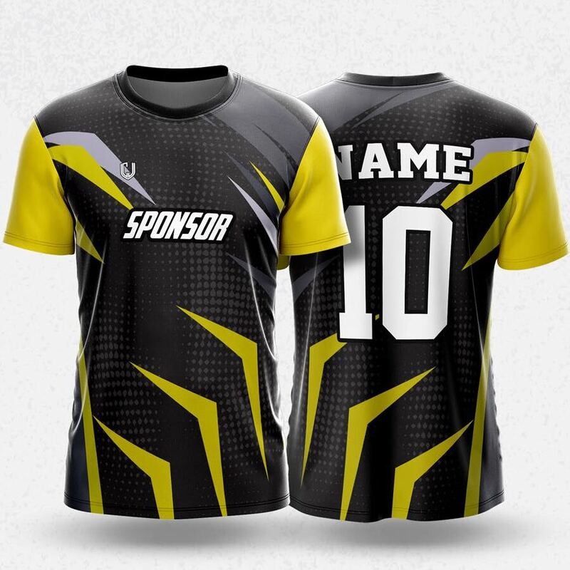 MR24-01R round neck jersey design in black, yellow, grey, front and back