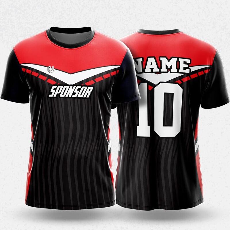 MR24-05R round neck jersey design in black, red, white, front and back