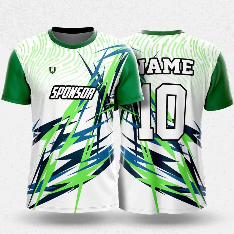 MR24-37R round neck jersey design in white, green, navy, front and back