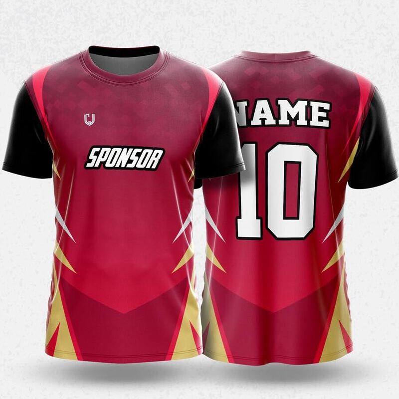 MR24-53R round neck jersey design in crimson, black, gold, front and back
