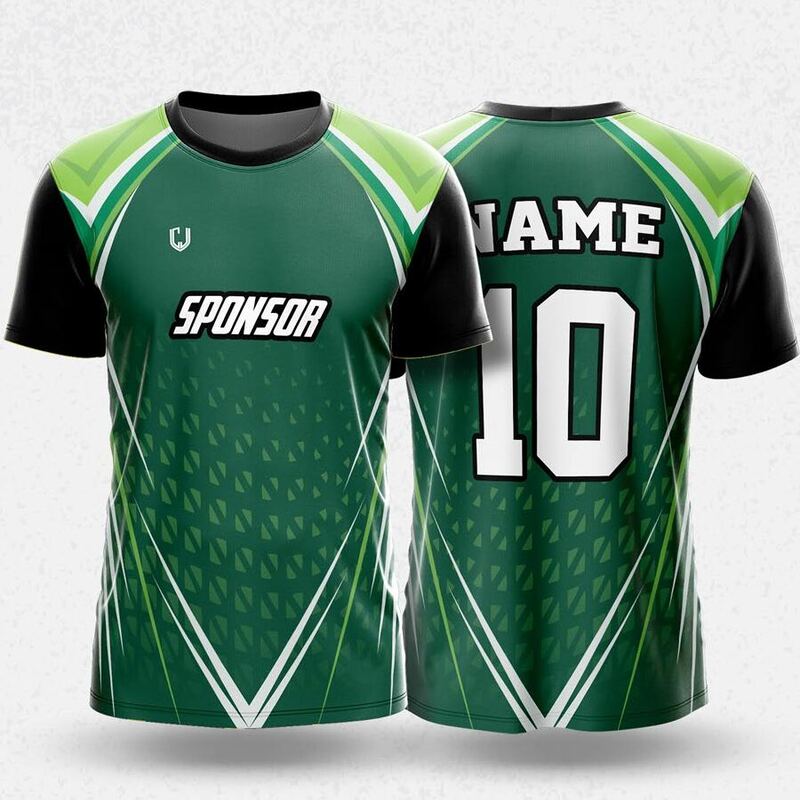 MR24-81R round neck jersey design in dark green, light green, black, white, front and back