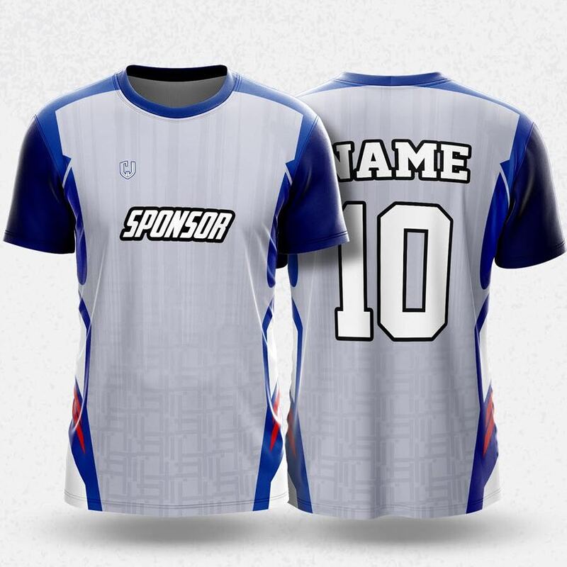 MR24-13R round neck jersey design in light grey, blue, red, front and back