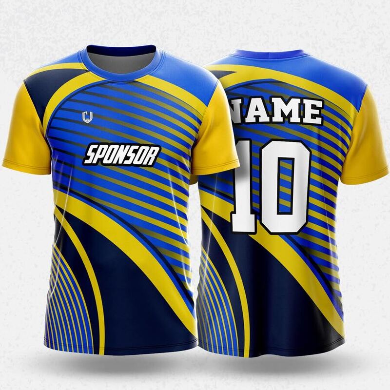 MR24-36R round neck jersey design in navy, blue, yellow, front and back