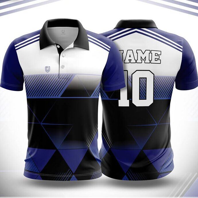 CJ25-49 polo neck jersey design in white, black, navy, front and back