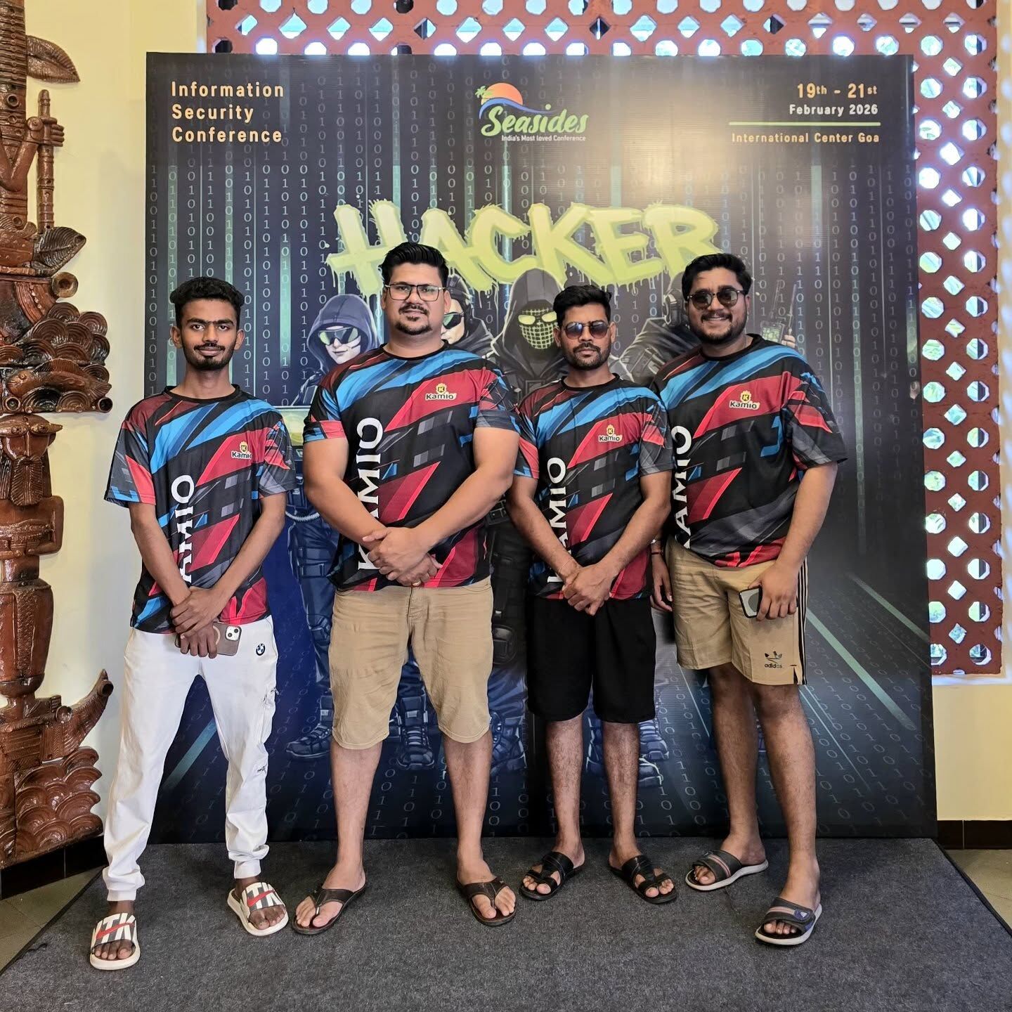 In Kamio jerseys at the Seasides information security conference in Goa, February 2026.