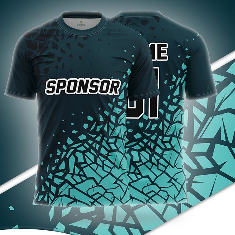 KO:M17 round neck jersey design in dark teal, aqua, front and back