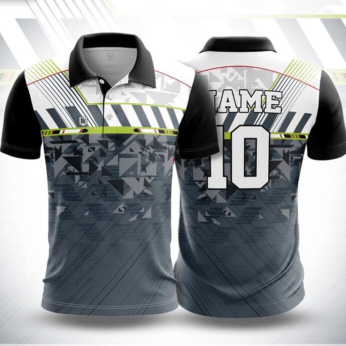CJ25-8 polo neck jersey design in grey, white, black, neon lime, front and back