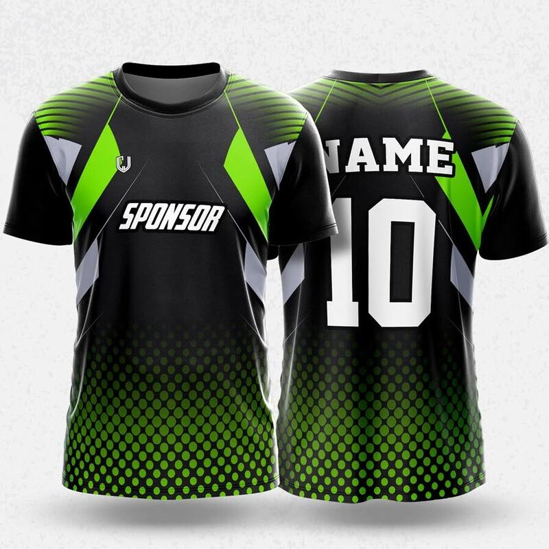 MR24-78R round neck jersey design in black, neon green, grey, front and back