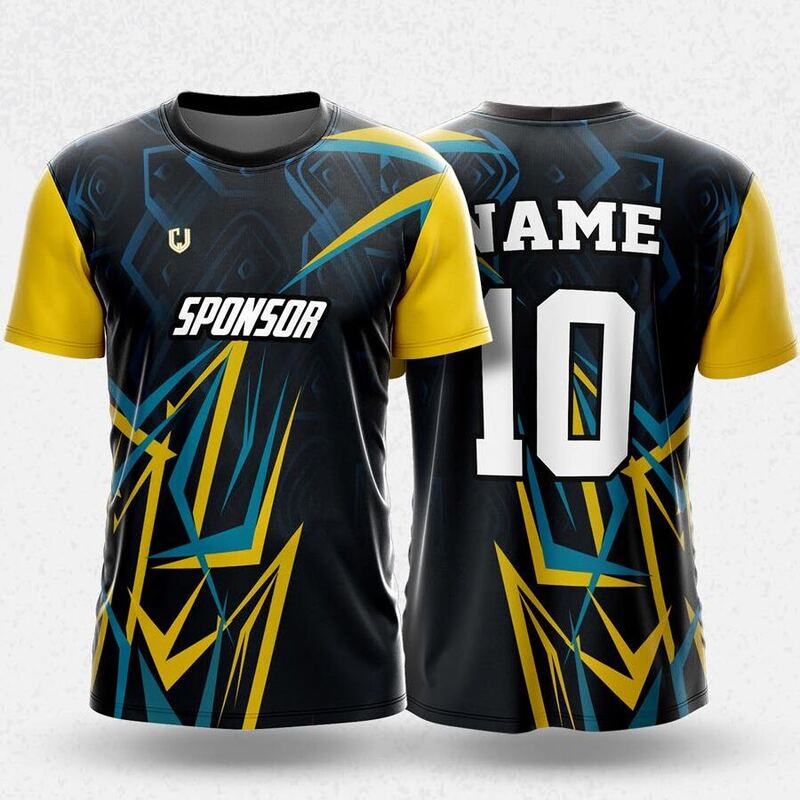 MR24-07R round neck jersey design in black, teal, yellow, front and back