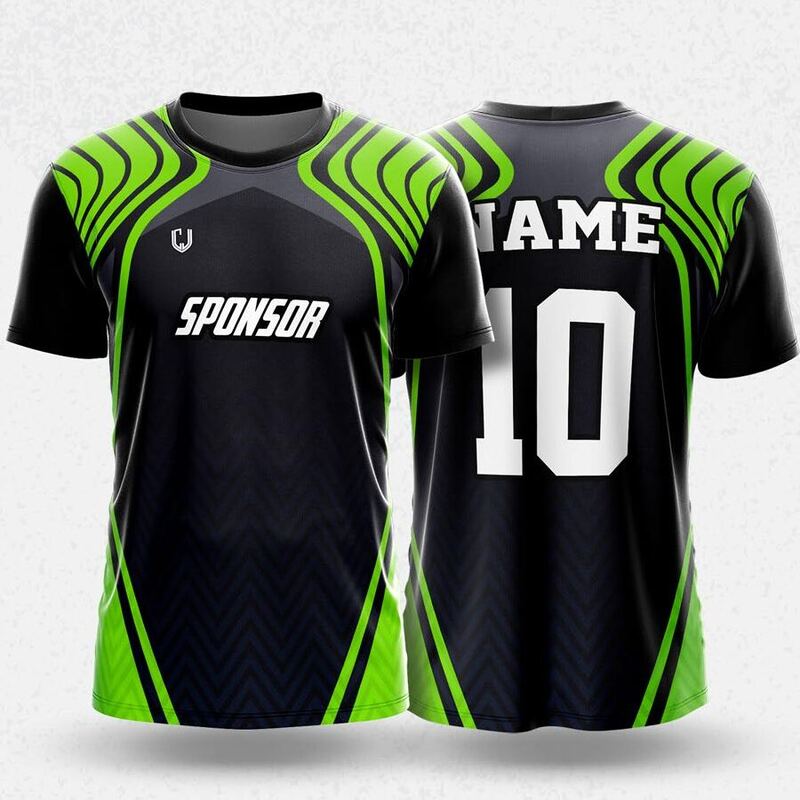 MR24-61R round neck jersey design in black, neon green, front and back