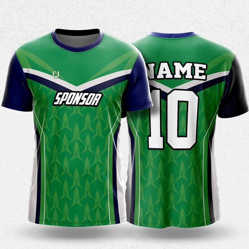 MR24-60R round neck jersey design in green, navy, white, front and back