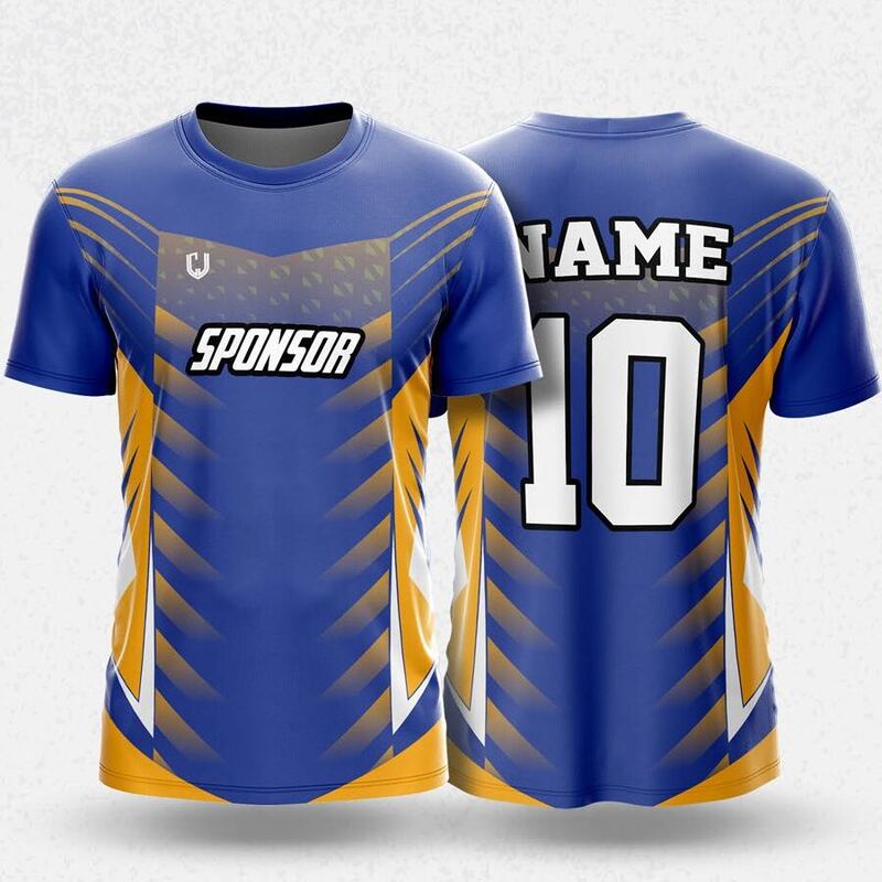 MR24-72R round neck jersey design in royal blue, gold, front and back