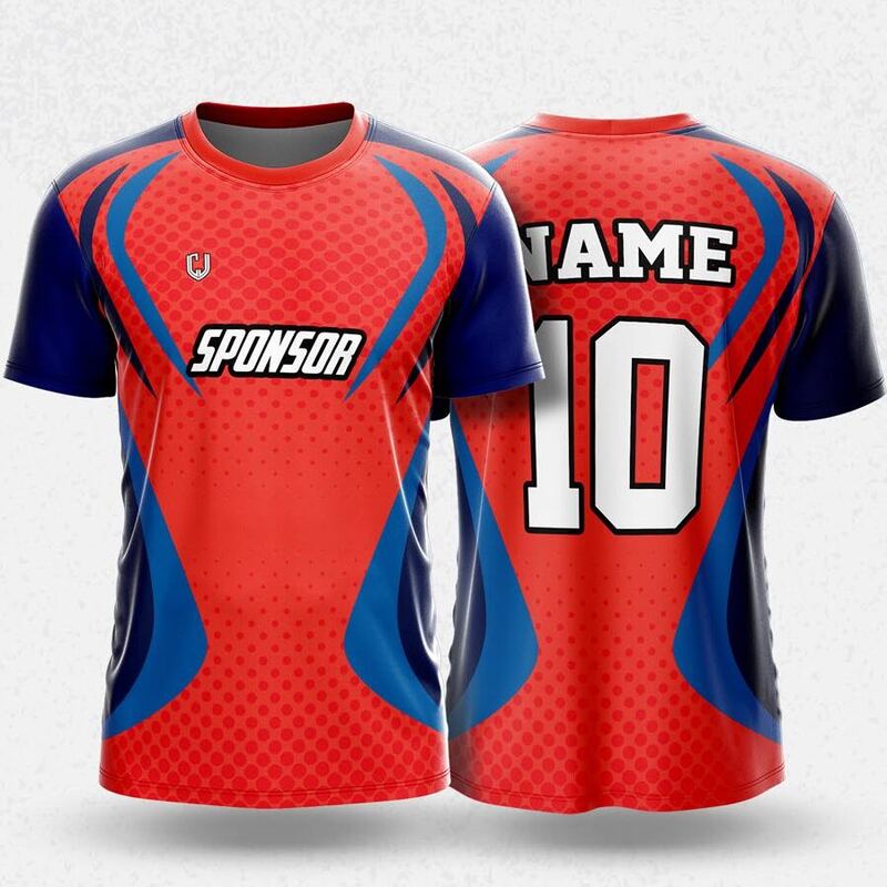 MR24-03R round neck jersey design in red, navy, blue, front and back