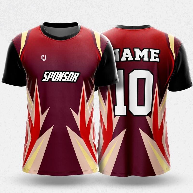 MR24-45R round neck jersey design in maroon, red, cream, front and back