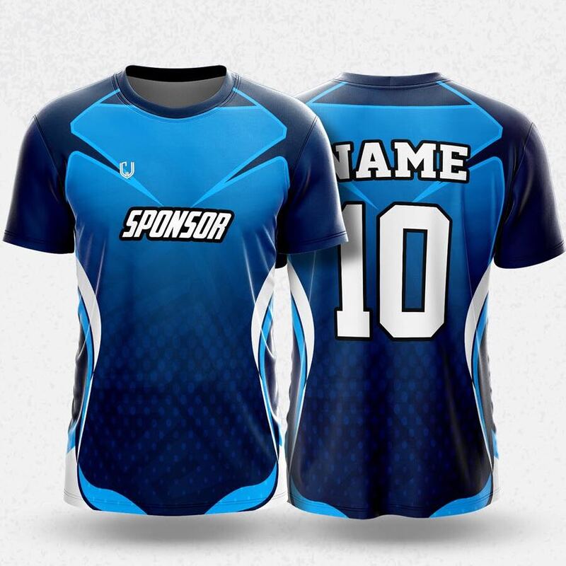 MR24-49R round neck jersey design in sky blue fading to navy, front and back