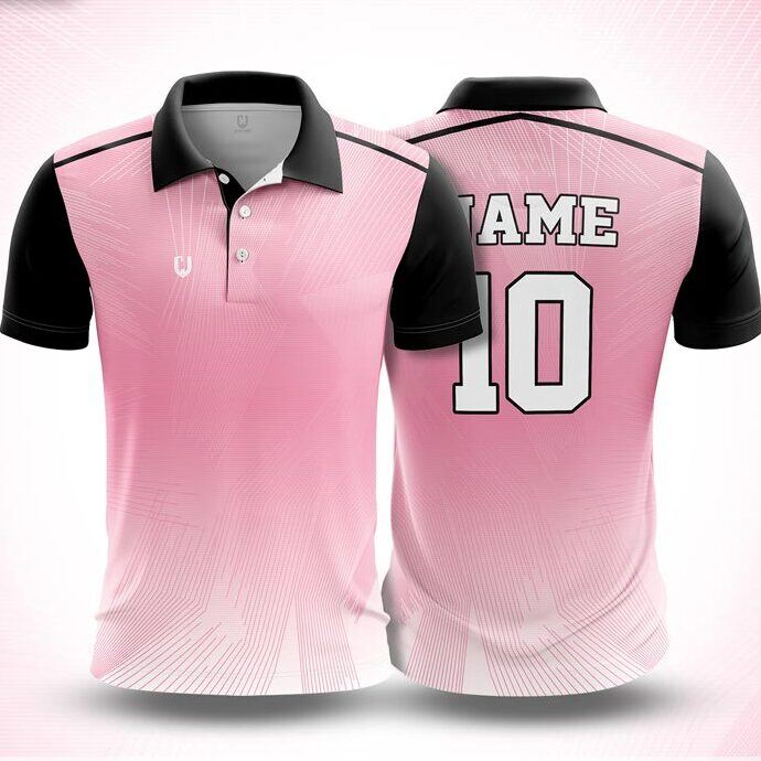 CJ25-34 polo neck jersey design in pale pink, black, front and back