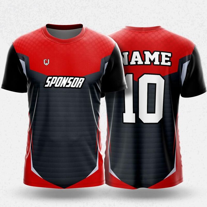 MR24-16R round neck jersey design in black, navy, red, front and back